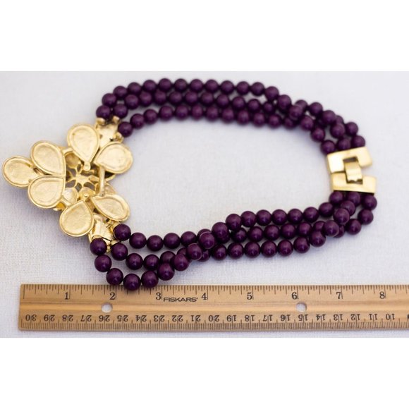 Vintage Art Nouveau Leaves Stylish Beads Elegant Bib Necklace 16 inch A21 - Picture 3 of 3